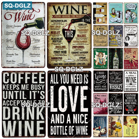 [SQ-DGLZ] WORLD OF WINES Metal Sign Vintage Tin Sign Bar Wall Decor Metal Crafts Home Decor Painting Plaques Art Poster ► Photo 1/6