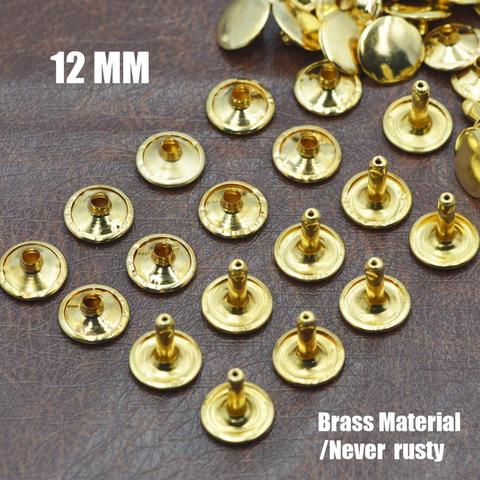 KALASO 30Pcs 12mm Brass Material Gold Color Round Double Cap Rivet Stud Collision Nail Spike Leathercraft Bag Belt Accessories ► Photo 1/6