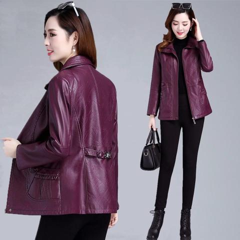 2022 Spring And Autumn New Mid-Length Women's Leather Jacket Large Size 7XL Lady Clothing Fashion Wild Female Coat ► Photo 1/6