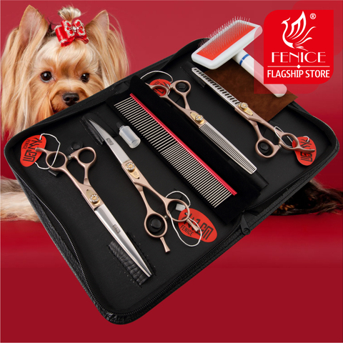 Fenice Dog Scissors Set Straight&Thinning&Curved Pet Grooming Scissors Kits Bichon Teddy Bomei Dog Grooming Shears Set Tool Set ► Photo 1/6