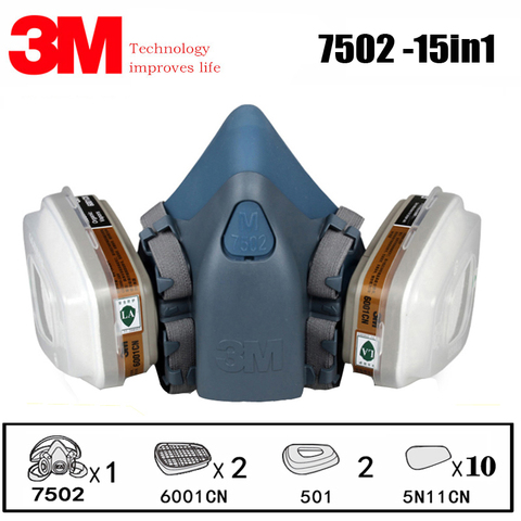 3M 7502 Respirator Mask 15 in 1 Suit Industry Painting Spray Dust Gas Mask With 3M 501 5N11 6001CN Chemcial Half face Mask ► Photo 1/6