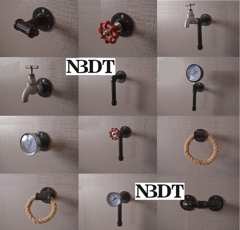 Industrial Retro Rustic Rural Vintage Matte Black Barn Door Pull Knob Towel Scarf Coat Hat Hook Pressure Gauge Hand Wheel ► Photo 1/1