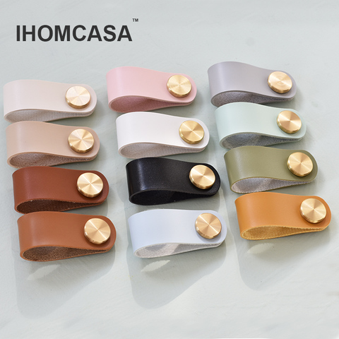 IHOMCASA12 Colors Nordic Furniture Drawer Knob Brass Wardrobe Cupboard Cabinet Handle Door Pulls Eco-Friendly Artificial Leather ► Photo 1/6