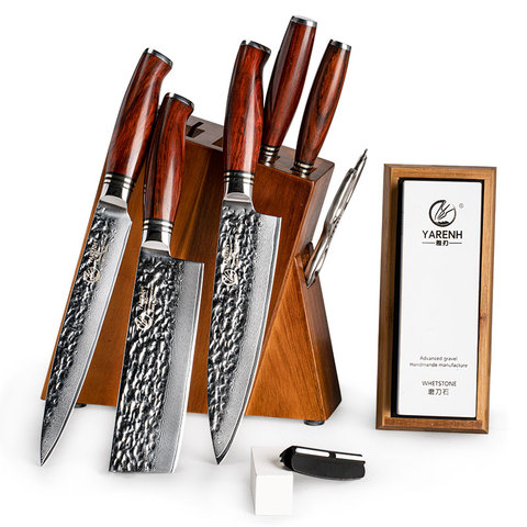 YARENH 8 PCS Kitchen Knife Set with Block - Japanese Damascus High Carbon Steel - Sharp Professional Utility Knife Set, Gift Box ► Photo 1/6