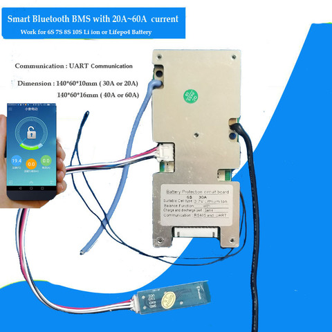 8s 24V Lifepo4 Battery smart Bluetooth PCB board and 10S 36V 42V Lithium ion battery BMS with RS485 and UART Communication ► Photo 1/3