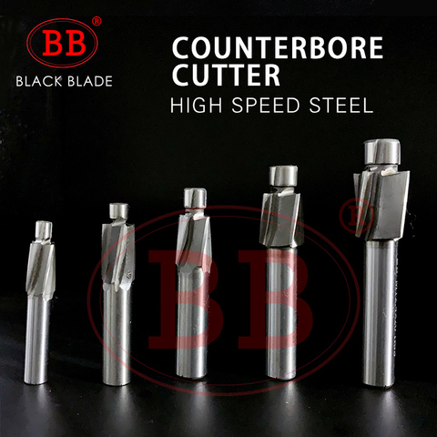 BB Piloted Counterbore Cutter HSS Flat Bolt Hole Cap Screw Countersink Milling Tool 4 Flutes Pilot M3 M20 Spot Router Slot Drill ► Photo 1/6