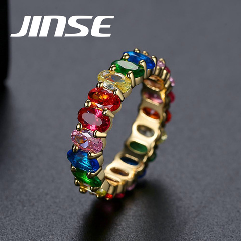 JINSE Hot Sale Baguette Brainbow CZ Ring For Women Men Fashion Charm Zircon Wedding Band Iced Ring Gold Silver Color Jewelry ► Photo 1/6