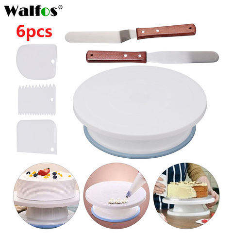 6Pcs/Set Plastic Cake Turntable Rotating Cake Plastic Dough Knife Decorating Cream Cakes Stand Rotary Table DIY Pan Baking Tool ► Photo 1/6