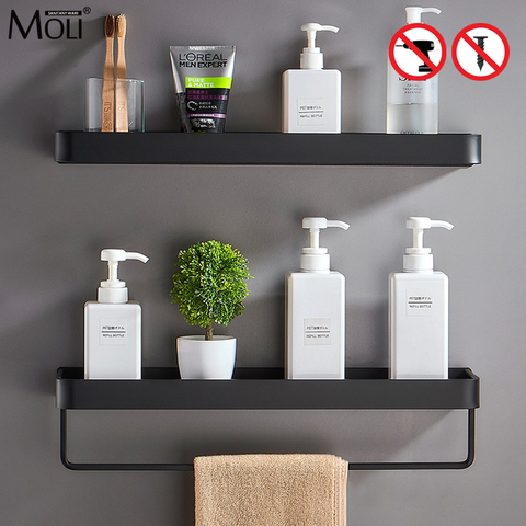 Punch-free Black Bath Shelves Bathroom Shelf Nail-free Shampoo Holder Shelves Storage Shelf Rack Bathroom Basket Holder ML1018 ► Photo 1/6