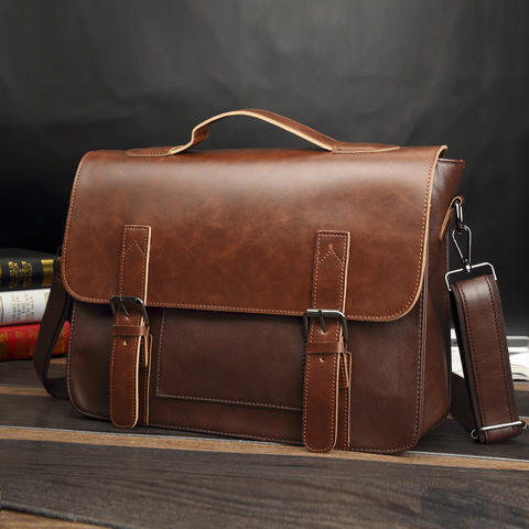 Men's Brand Vintage Briefcase Business office Laptop bag Crazy horse Leather Handbag Casual man Messenger Bags Retro male Tote ► Photo 1/6