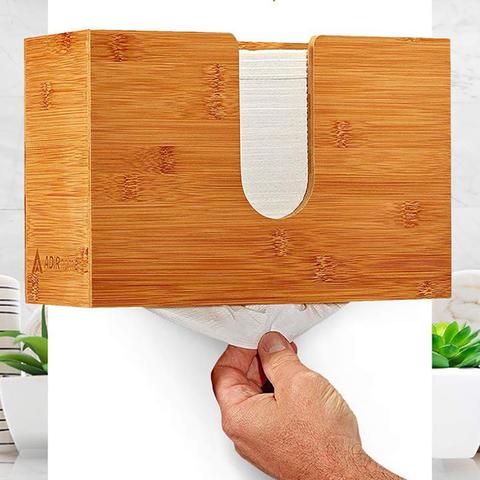 Hanging Wall Mount Bathroom Kitchen Home Bamboo Napkin Tissue Paper Dispenser Container Storage ► Photo 1/6