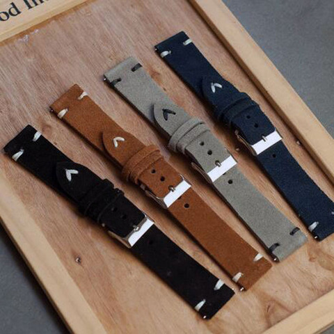 Genuine Retro Leather Suede Watchband 18mm 20mm 22mm Black Brown Blue Suede Watch Strap Stainless Steel Buckle Pulseira Male ► Photo 1/6