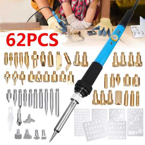 62Pcs 60W Electric Soldering Iron Wood Burning Pen Tip Kit Pyrography Craft  Tool for Woodworking Soldering Metal Tool Part - Price history & Review, AliExpress Seller - Mega Flash Store