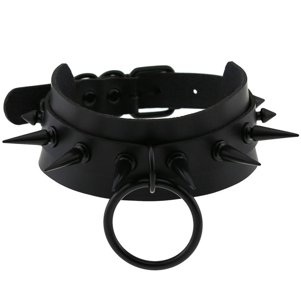 Source Emo Spike Choker Punk Collar Female Women Men Black Leather