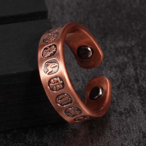 Adjustable Copper Ring Men Vintage 12 Constellation Health Magnetic Rings Arthritis Pure Copper Open Cuff Rings for Men Jewelry ► Photo 1/6