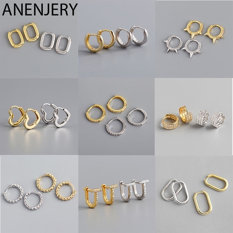 ANENJERY 925 Sterling Silver French Punk Hip-Hop Geometric Small Hoop Earrings for Women Gold Silver Party Jewelry Accessories ► Photo 1/6