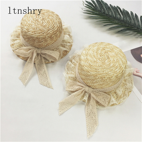 Parent-child Fashionable Summer Sun Hats New Ladies Women Casual Bowknot Lace Ribbon Straw Hats Visor Cap For Holiday Seaside ► Photo 1/6