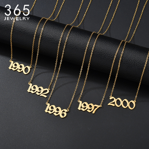 Fashion Stainless Steel Year Number Necklace Old English Date 1987 to 2010 Letter Necklaces For Women Girl Jewelry Birthday Gift ► Photo 1/6