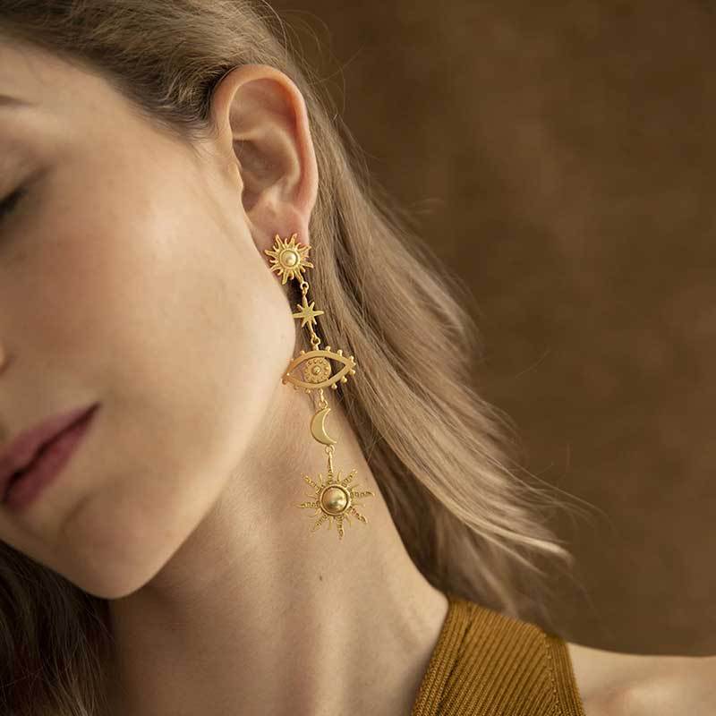 Women Boho Asymmetrical Star Sun Moon Drop Dangle Stud Earrings Jewelry Gift IU 