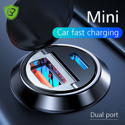 30W Car Charger Dual USB Type C Mobile Phone Charger Metal Car Charging QC3.0 4.0 Quick Charge For iPhone Samsung Huawei Xiaomi ► Photo 1/6