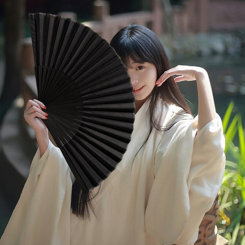 Chinese Style Black Vintage Hand Fan Handheld Folding Fans with Carry Pouch for Dance Performance Wedding Party Favor ► Photo 1/6