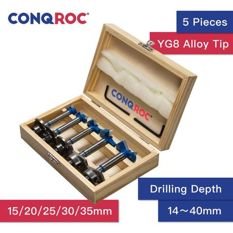 5 Pieces Forstner Bit Auger Drill Bits Set Wood Hole Saw Woodworking Cutter Drill Bits Kit with Locator for Hinge Window ► Photo 1/6