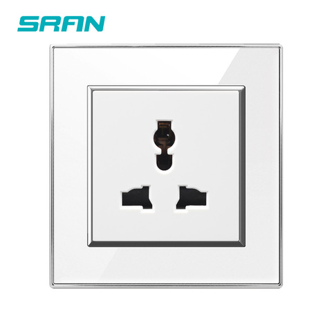 SRAN 3 hole multi-function wall power socket,13A 250V White crystal acrylic panel，86 * 86mm International universal plug socket ► Photo 1/4