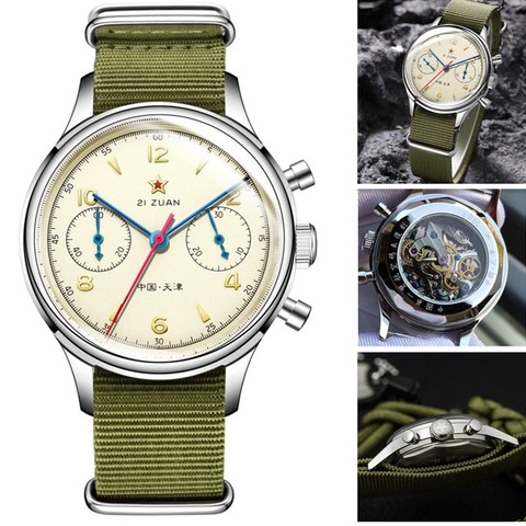 SEAKOSS Men Chronograph Watches 1963 Acrylic / Sapphire Glass Dial ST19 Hand Wind Movement Pilot Mens Mechanical Wrist Watch ► Photo 1/6