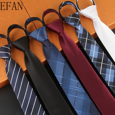 New Stripe Plaid Print 6CM Neck Tie for Gentleman Wedding Party Cravats Accessories Elastic New Fashion Male Zipper Tie ► Photo 1/6