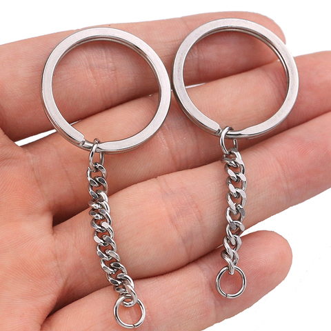 5pcs/lot Polished Whole Stainless Steel Keyring Jeep Keychain Split Ring with Short Chain Key Rings Women Men DIY Key Chains Ff ► Photo 1/6