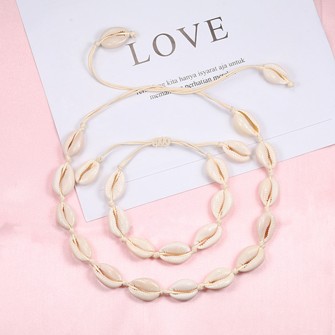 2PCS/Set Fashion Women Seashells Necklace Bracelet Collar Rope Choker Chain Bracelets Bangles Summer Girl Jewelry Birthday Gift ► Photo 1/6