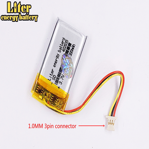 1.0MM 3pin connector 402035 300mah 3.7v DVR car recorder high-temperature li-po polymer rechargeable lithium battery ► Photo 1/1