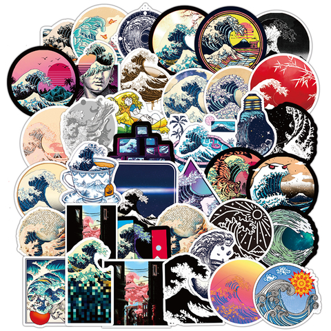 50PCS Sea Wave Spray Round Stickers Graffiti Skateboard Guitar Luggage Laptop Vsco Waterproof PVC Decals Sticker Kid Toy F5 ► Photo 1/4