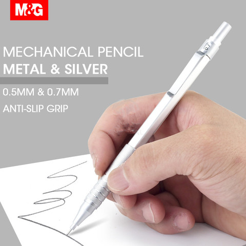 M&G Metal Silver Mechanical Pencil 0.5mm/0.7mm lead professional automatic pencils student drawing for school office supplies ► Photo 1/5