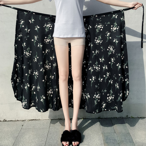 WERUERUYU Wrap Skirts Women Casual Chiffon Tie-Waist Ruffle Wide Leg Loose ► Photo 1/6