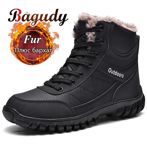 Men Winter Snow Boots Plush Warm Men Waterproof Snow Boots High Quality Leather Sneakers Outdoor Male Military Hiking Boots 48 ► Photo 1/6