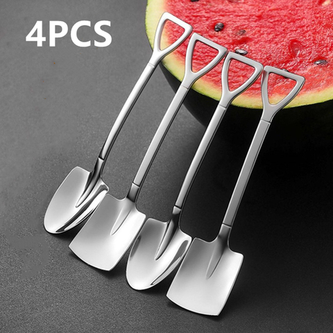 4PCS Coffee Spoon Cutlery Set Stainless Steel Retro Iron Shovel Ice Cream Spoon Scoop Creative Spoon tea-spoon Fashion Tableware ► Photo 1/6