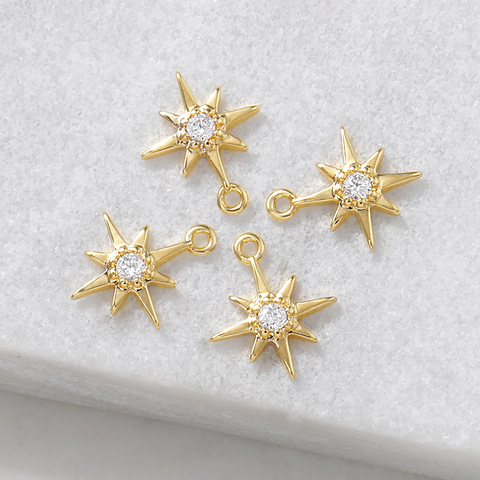 6PCS 11MM 24K Gold Color Plated Brass with Zircon explosion Six-star Charms Pendants High Quality Diy Jewelry Accessories ► Photo 1/6