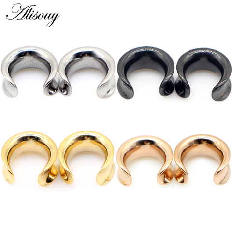 Alisouy 2pcs Stainless Steel Round Saddle Ear Tunnel Plug Piercing Ring Expander Studs Stretchers Fashion Body Piercing Jewelry ► Photo 1/6