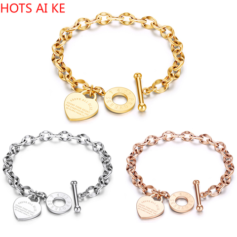 CN_ New Women Stainless Steel Chain Beads Love Heart Jewelry Bangle Bracelet U