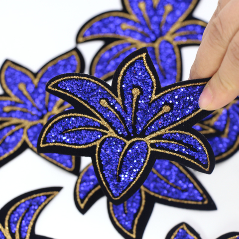 New arrival  Bluelover Flowers Patches hotfix iron on rhinestones Sequin motifs  Embroidery applique for Women  clothes patch ► Photo 1/6