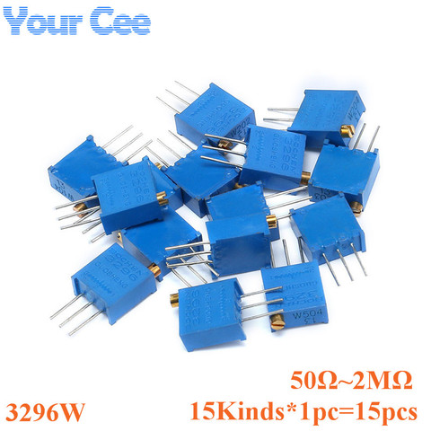 15pcs=15kinds*1pc 3296W 3296 50 100 200 500 1K 2K 5K 10K 20K 50K 100K 200K 500K 1M 2M ohm 101 Trimpot Trimmer Potentiometer Kit ► Photo 1/2