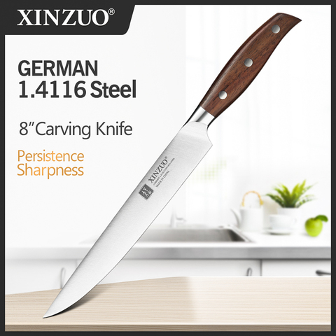 XINZUO Germany 1.4116 Steel 8 in'' Kitchen Carving Knives Red Sandalwood Handle Cooking Slicing Vegetable Meat Butcher's Knife ► Photo 1/6