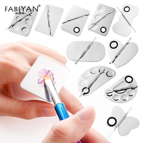 Set Six holes Shape Palette Spatula Plate Rod Stainless Steel Nail Art Makeup Polish Gel Cream Foundation Eye shadow Mixer Tools ► Photo 1/6