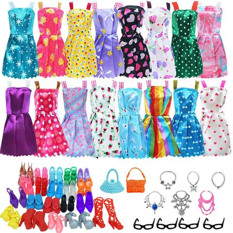 32 Item/Set Doll Accessories=10 Mix Fashion Cute Dress+ 4 Glasses+ 6 Necklaces+2 Handbag+ 10 Shoes Dress Clothes For Barbie Doll ► Photo 1/6