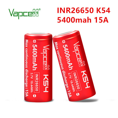 Free shipping original VapCell INR 26650 5400mah 15A K54 3.7V high power rechargeable li ion battery for flashlight power tools ► Photo 1/6