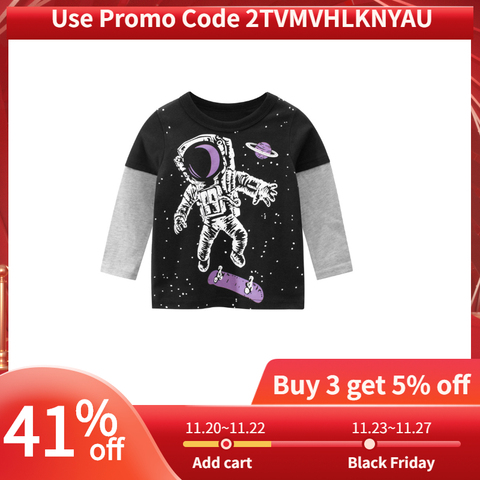 27Kids 2-9Year Cartoon Universe Planet Boys Full Sleeve Tshirt Space Astronaut Pattern Children Tops Kids Clothes ► Photo 1/6