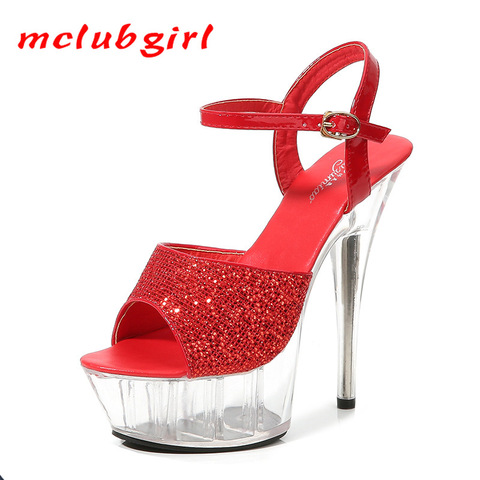 Mclubgirl Women Sexy Fish Toe Heels Super High Heels Nightclub Sandals Shoes Catwalk Pole Dancing Shoes Crystal  Platform LFD ► Photo 1/6