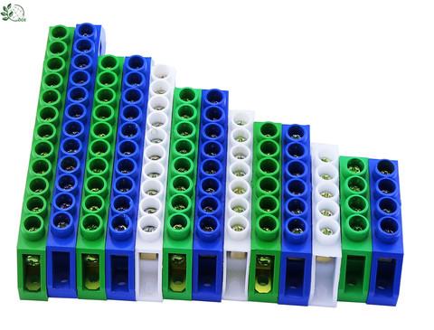 Blue White Green Bridge Design Zero Line 4-12 Pole Screw Brass Copper Grounding Strip Terminal Block Connector Earth And Neutral ► Photo 1/5