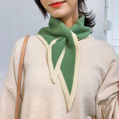 Korean Winter Woolen Knit Elastic Bow Cross Warm Scarf Female Solid Color Triangular Scarve Soft False Collar Neck Guard Bib O36 ► Photo 1/6